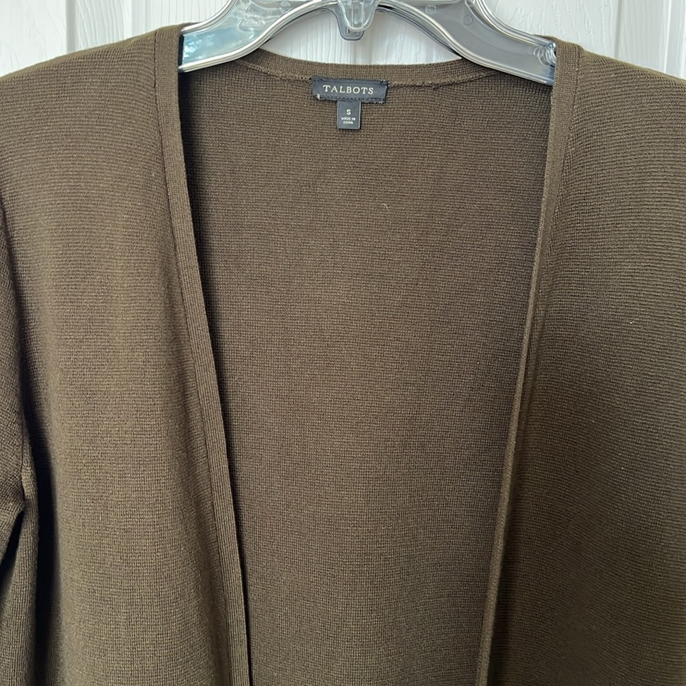 Talbots Long Deep Olive Green Cardigan Sweater - Size S